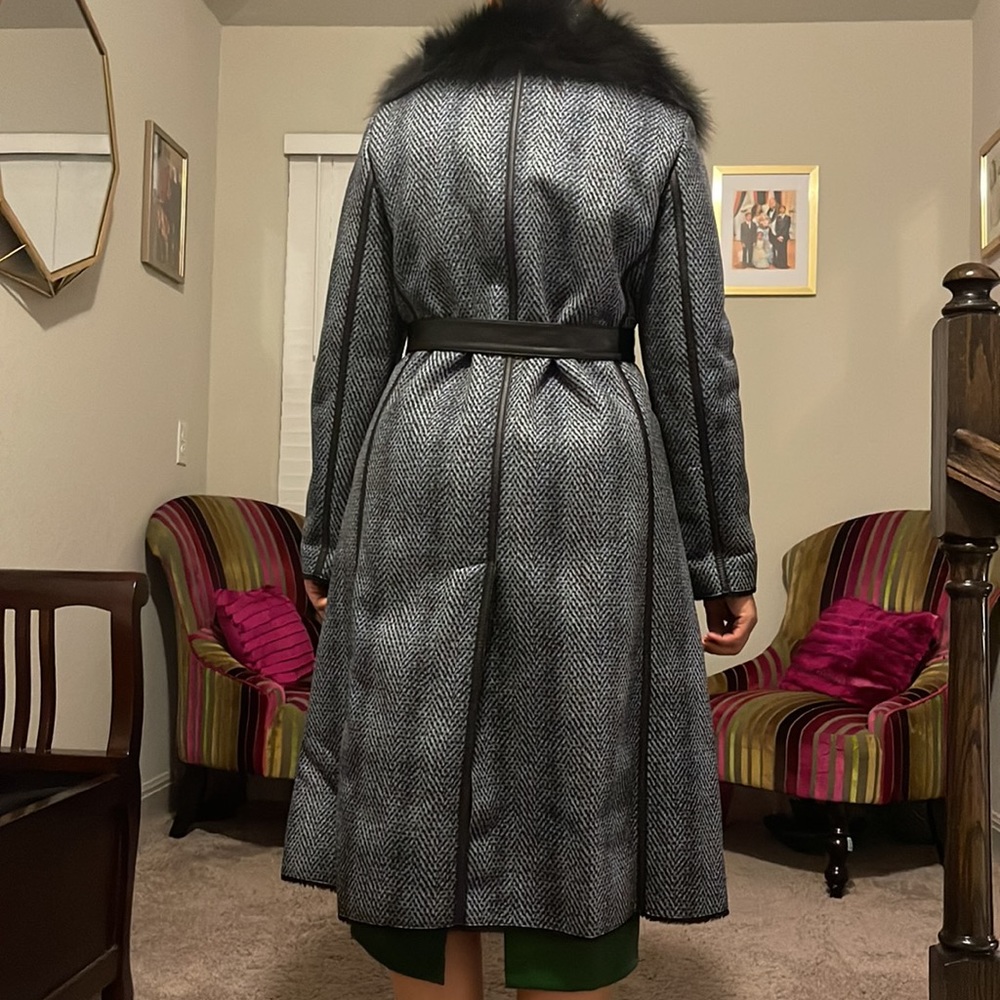 New Multi faux fur / micro suede midi winter coat with  snaps and belt. - Picture 3 of 6